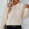 Autumn Winter Vintage Loose Long Sleeve Top Solid Color Cardigan Knitwear O-Neck Sweater