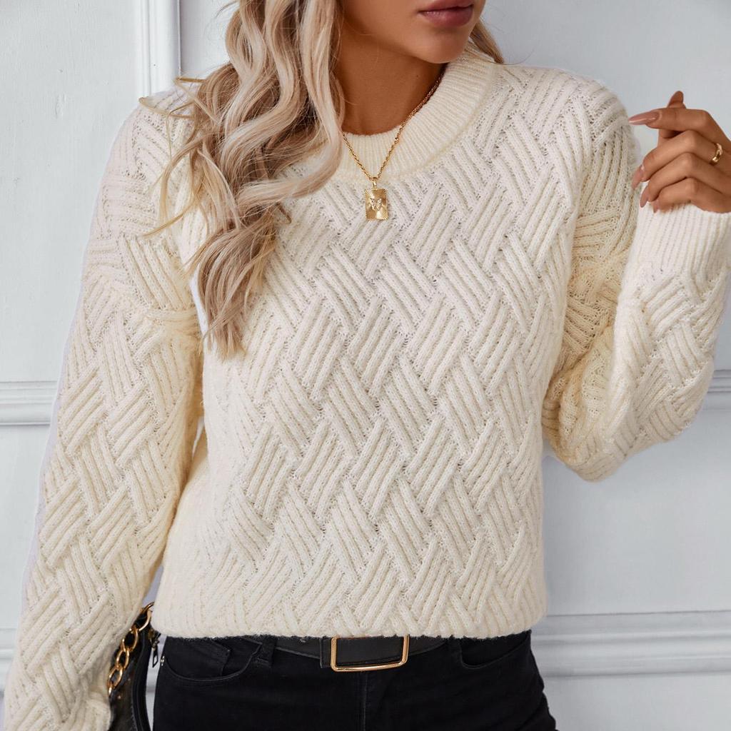 Autumn Winter Vintage Loose Long Sleeve Top Solid Color Cardigan Knitwear O-Neck Sweater