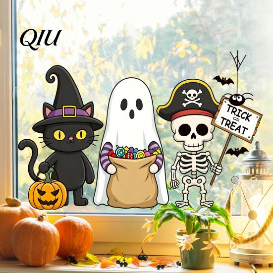 Removable Static Cling Decal Glass Sticker, No Residue Reusable Window Clings, Festive Glue-free Decoration with Halloween Dwarf Wizards Black