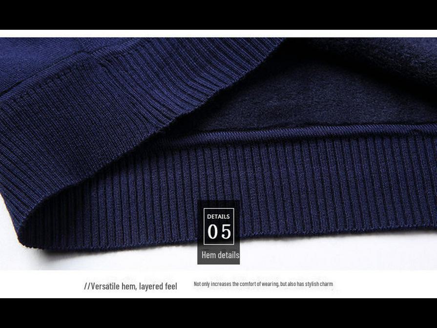 Men's Thermal Knitted Sweater - Plus Velvet, Round Neck, Thick Autumn/Winter Wear