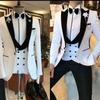 Slim Fit White Men Suits 3 Piece Groom Tuxedos for Wedding Groomsmen Italian Style Suit Jacket with Double Breasted Vest Pants