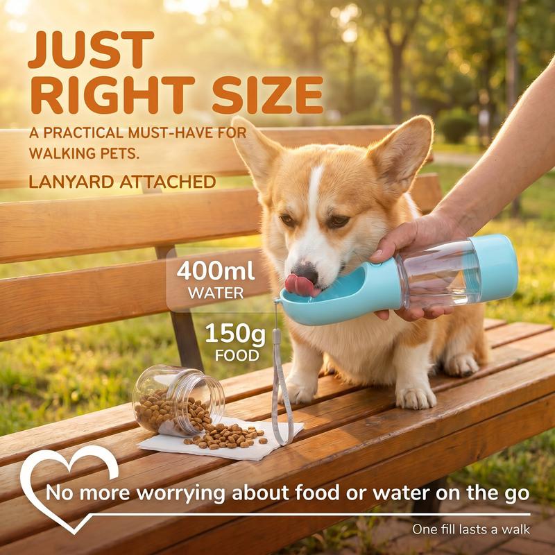 Dog Water Bottle Portable Drinking Bowl with Food Dispenser and Poop Bag Small Dogs Cat Travel Hiking Puppy Pet Water Cup