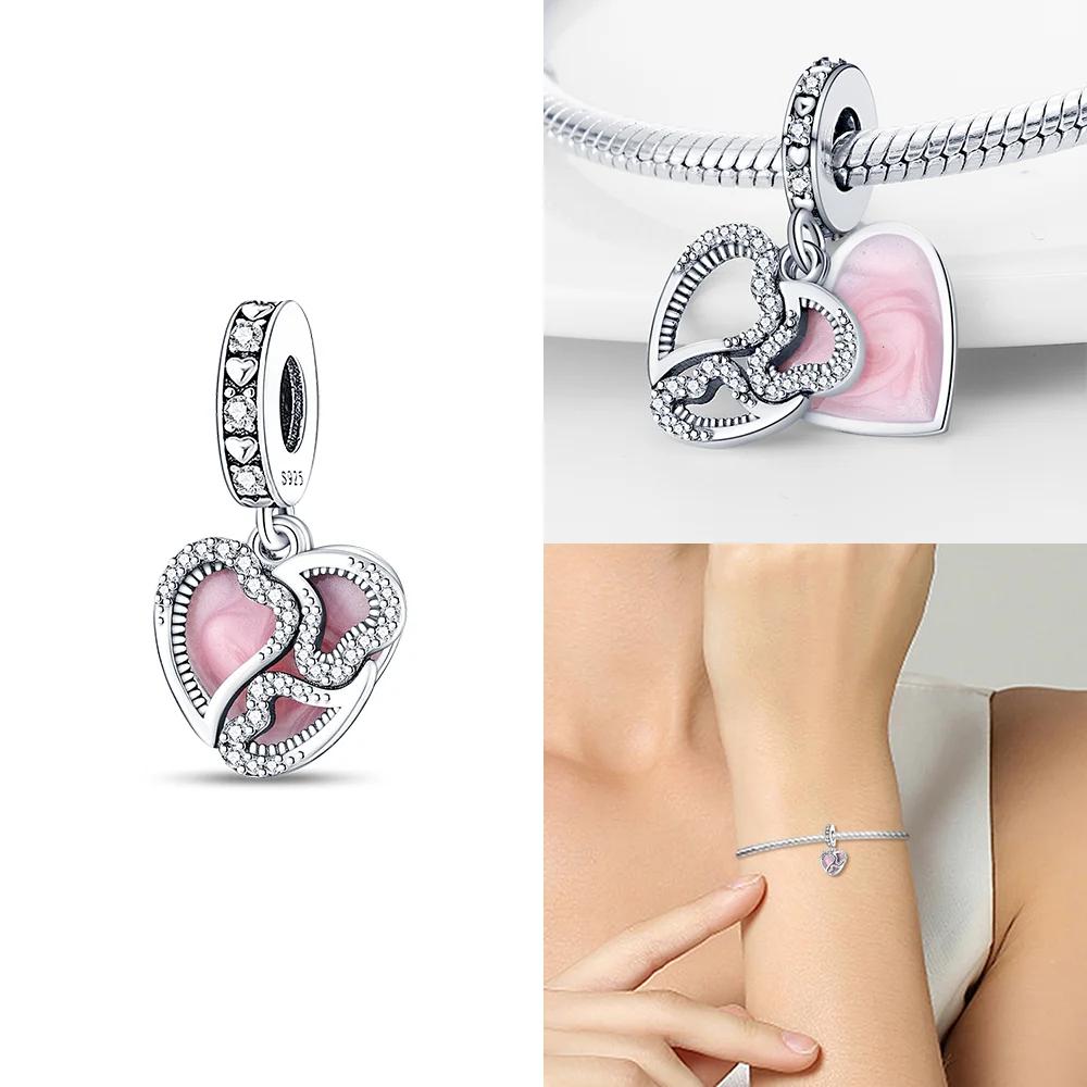 Розовый циркон Свитер с открытой передней частью для влюбленной пары Медные шармы Бусины Оригинальная посадка Браслет Женская нежность Сделай сам Подарок для девушки