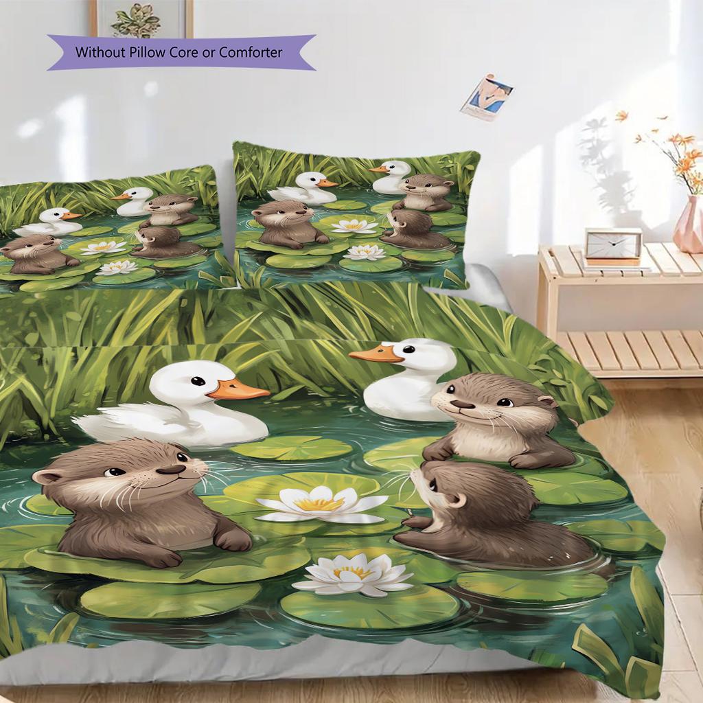 Otter Pattern Bedding Quilt Set Quilt Cover Pillowcase Home Decoration Birthday Gift (1 * duvet cover + 2 * pillowcase, without core)