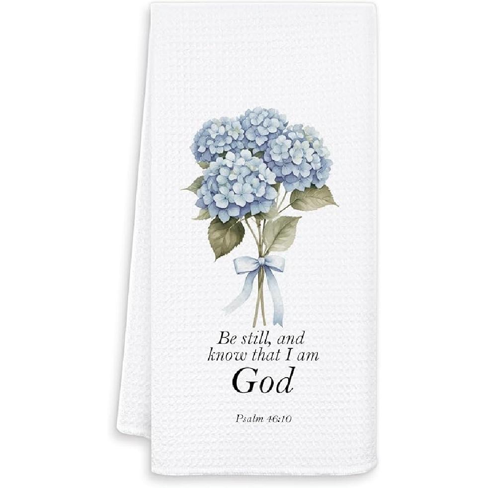 Hydrangea Christian Hand Towels for Bathroom, Blue and White Floral Kitchen Towels, Blue Hydrangea Dish Tea Towels for Kitchen, Christian Gift, 16x24