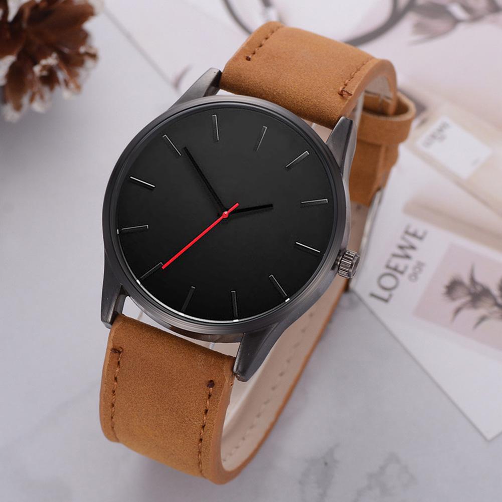 Trendy Simple Analog Display Quartz Movement PU Strap Wristwatch(Brown)