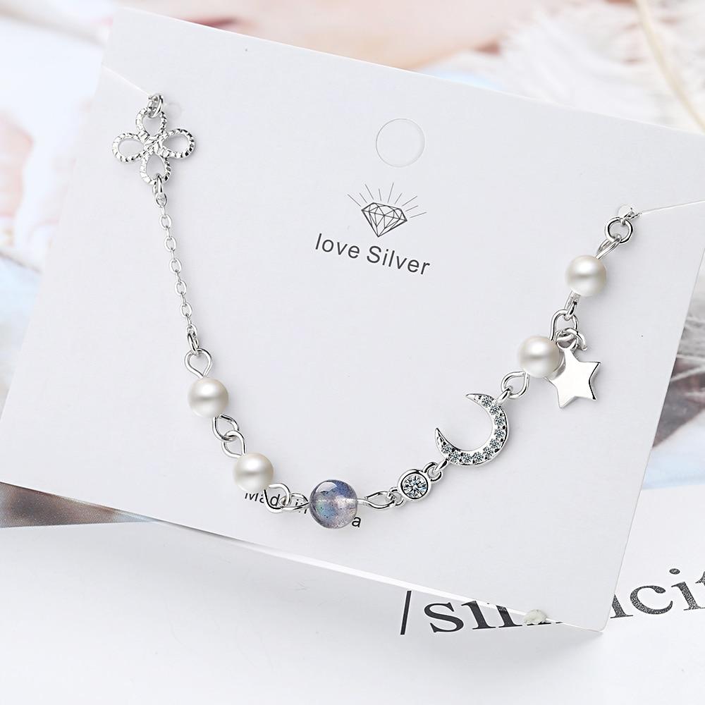Очарование звезды и луны, простой дикий жемчуг, стерлинговое серебро 925 пробы, темперамент, женские модные браслеты с синим лунным камнем изменяемого размера