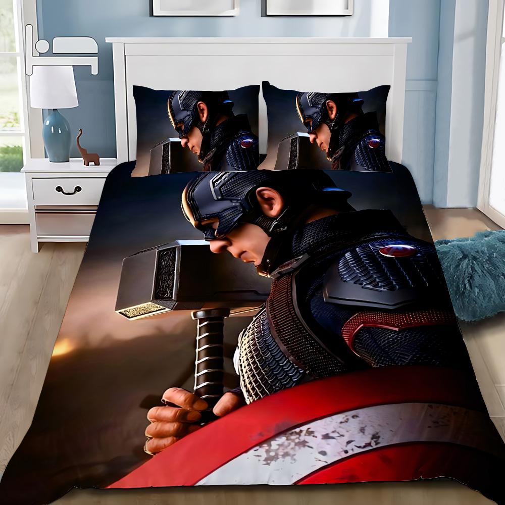 Hot Captain America Duvet Cover Pillowcase Superheroes Bedding Set Adult Boy Girl Bedroom Decoration Single Double Large Size