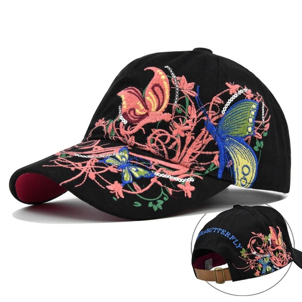 Embroidered Butterfly Baseball Cap Sparkling Cotton Baseball Cap Sweet Peaked Cap Girl