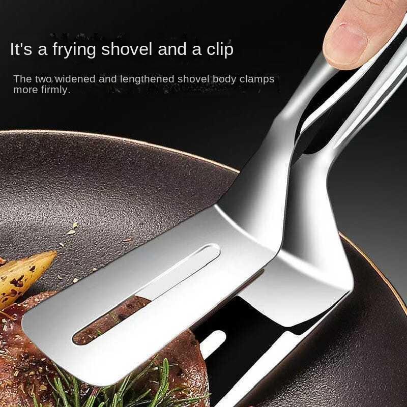 Food Grade 304 Stainless Steel Tong Non-Slip Grip Heat Resistant Fish BBQ Multi-Purpose Kitchen Turner Tool