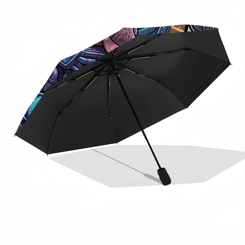 Underwater Technological Fish pattern umbrella, portable and foldable design, 8 ribs, a casual accessory for Halloween, Christmas, and birthday gifts.