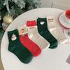 1 пара рождественских носков с принтом лося и снеговика средней длины, хорошая эластичность, противоскользящие, толстые, теплые, мягкие, без запаха, вязаные женские новогодние зимние носки