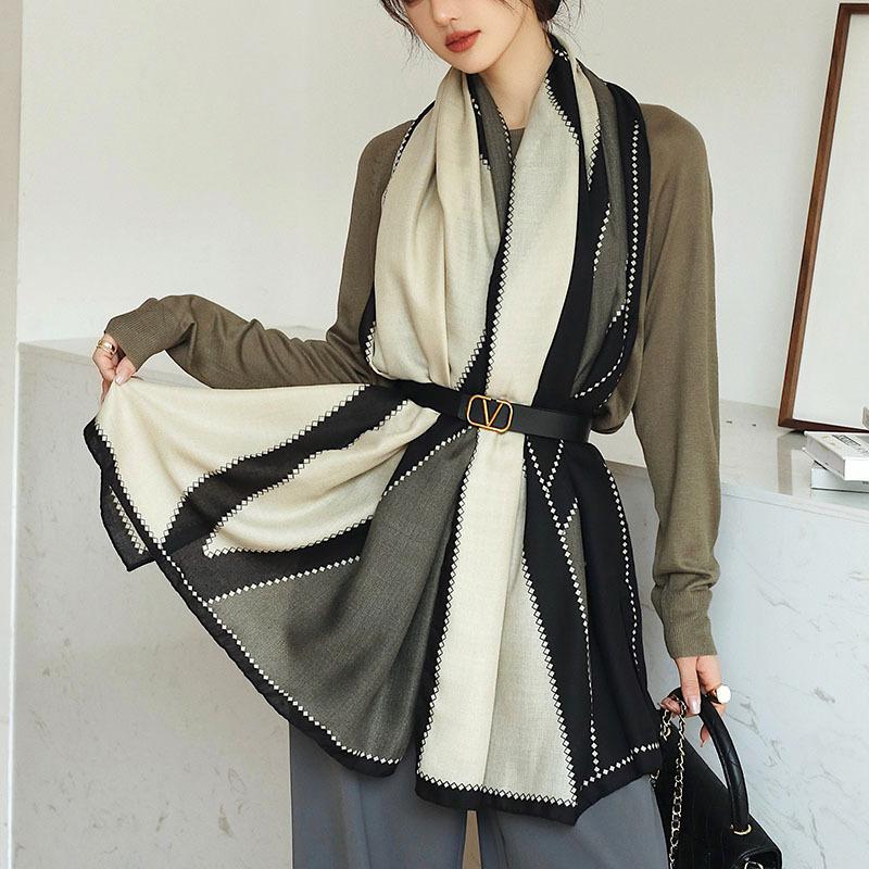 Plain Stripe Cotton Scarf for Women Winter Warm Tassel Linen Pashmina Scarves Hijab Lady Foulard Shawls Wraps Female Bandana New