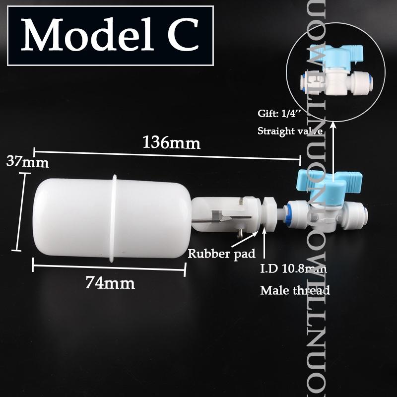 1/4'' OD Tube Adjustable Mini Float Ball Valve Automatic Shut off Aquarium RO Water Filter Water Purifier Water Control Switch