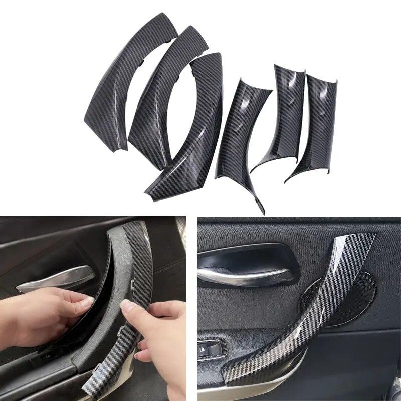 LHD Car Styling Door Panel Grab Handle Covers Carbon Fiber Texture Armrest Protective Trim For BMW 3 Series E90 E91 318 320 325