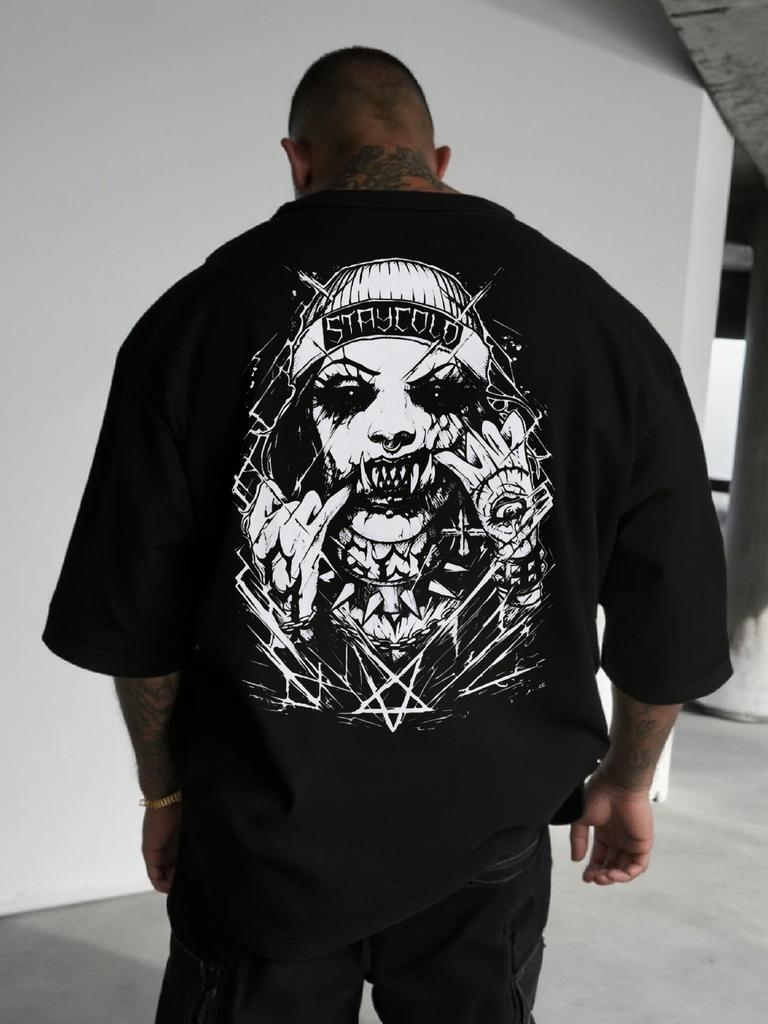 Dark Gothic Graffiti Portrait Print on Premium 100 Cotton Unisexs T Shirt Perfect for Summer Edgy Streetwear