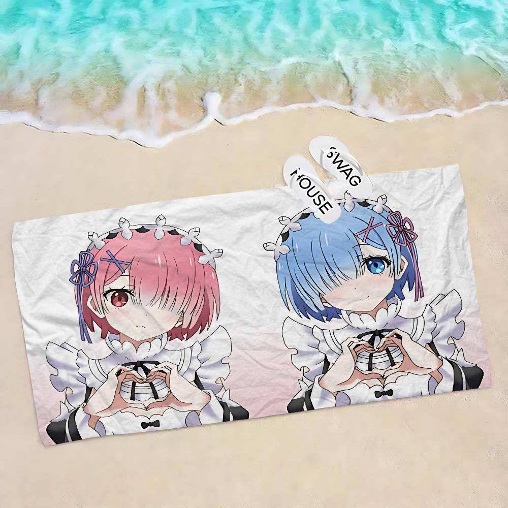 Аниме Re Zero Микрофибровое одеяло Быстросохнущие пляжные полотенца Большой размер с принтом Супервпитывающее полотенце-одеяло для бассейна