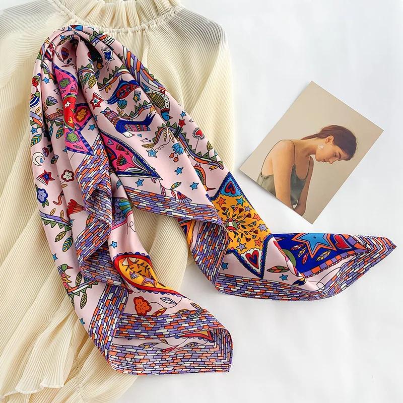 90x90cm Square Scarf for Women Head Shawls and Wraps Luxury Print Neck Scarves Hijab Bandana