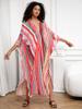EDOLYNSA Striped Pink Kaftan Women's Robe Long Dress Bohemian Moo Moo Dress Swimsuit cover-up Homewear Outfit Fresh dress Q1289