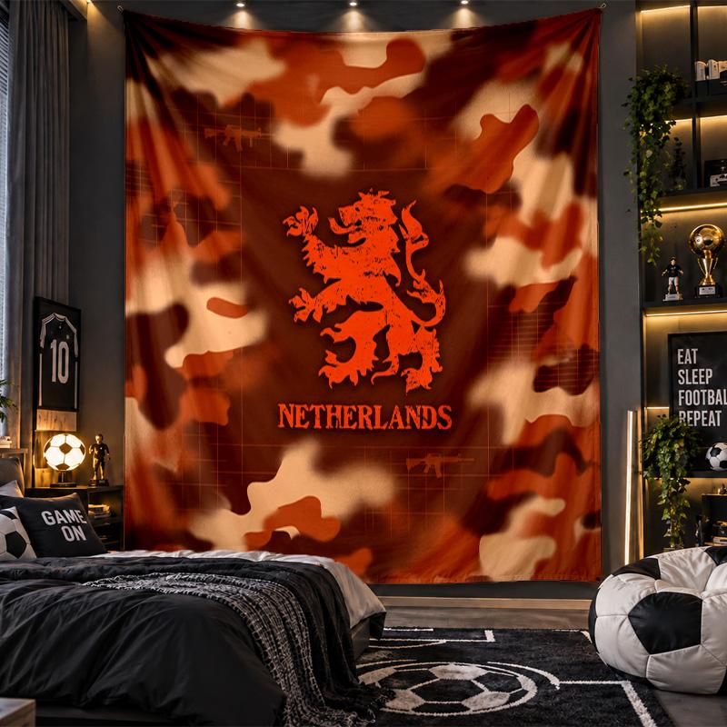 Wall Hanging Tapestry Netherlands Football Print Cloth for Living Room Bedroom Home Decor