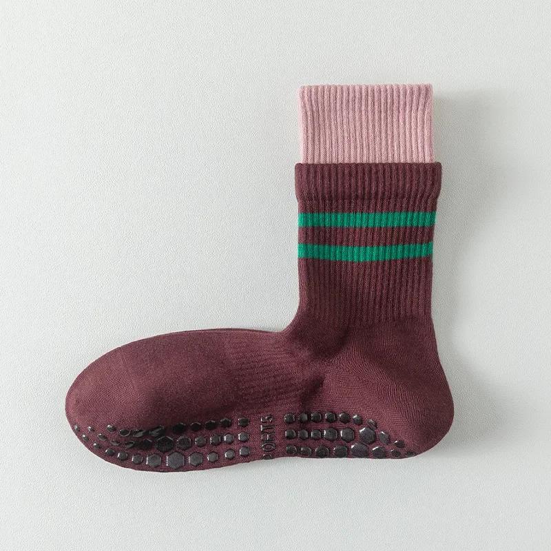 Носки для йоги женские хлопковые трикотажные носки для тренировок в помещении танцевальные спортивные носки повседневные полосатые силиконовые нескользящие носки для фитнеса и пилатеса