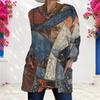 Women Plus Size Round Neck Printed Long Sleeve T Shirt Blue Brown Loose Fit Longline With Pockets