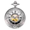 TREEWETO Retro Mechanical Pocket Watch Half Hunter Silver Case with Roman Numeral Box Men's