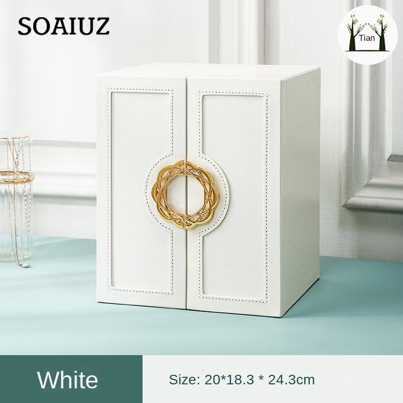 Шкатулка для драгоценностей Многослойная большая вместимость Европейская кожаная шкатулка для драгоценностей Ювелирные изделия Первая шкатулка для хранения ювелирных изделий Подарочный светильник Роскошная большая вместимость