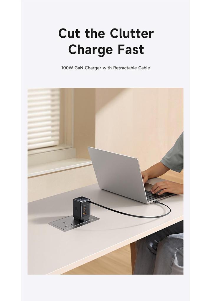 Mai Duo Duo MDD FreeGo 100 Вт GaN USB-C Выдвижной Кабель Быстрое Зарядное Устройство 3C1A