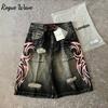 RogueWave Streetwear Y2K Популярные Джинсовые Шорты Дизайн с Кисточками Винтажные Шорты Мужская Хип-Хоп Мода Харадзюку Панк Высокая Посадка Широкие Штаны