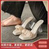 Waterproof table slippers women's outer wear spring 2025 new outer wear fashion crystal high-heeled fairy wind one-word sandals