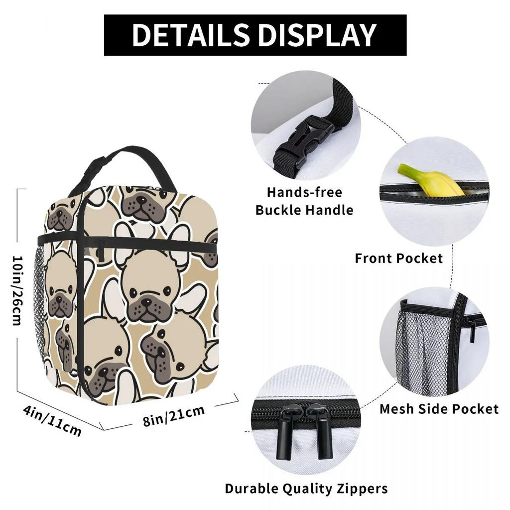 Французский бульдог мультфильм сумка для ланча портативный алюминиевая фольга утолщенный изолированный сумка для ланча подарочный водонепроницаемый сумки для ланча