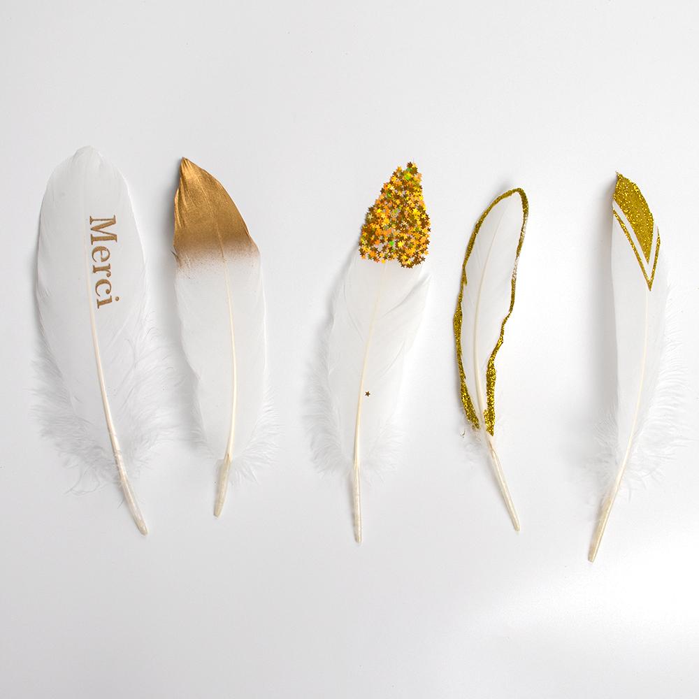 Natural Gold Dipped Feathers White Goose Plume for DIY Crafts Jewelry Making Handicraft Party Gift Box Cake Decoration