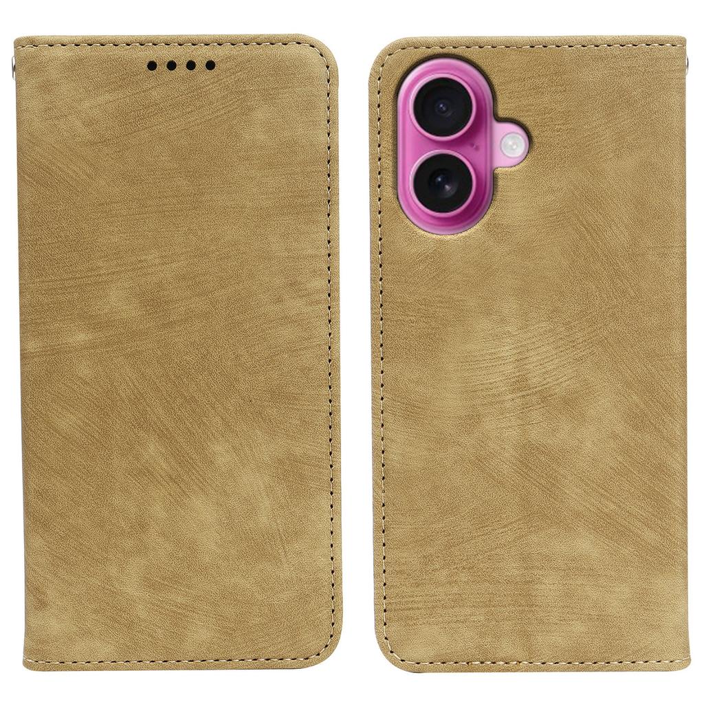 For iPhone 16 Case Strong Magnetic Leather Wallet Phone Cover with Striped Texture - Black