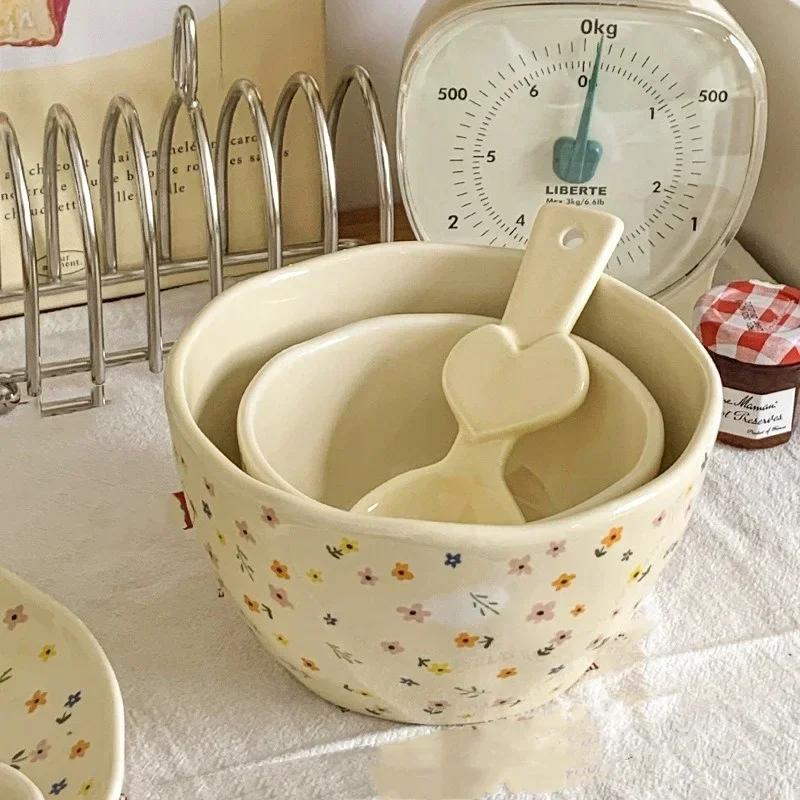 Керамическая миска и блюдо Сервировка стола Домашний фруктовый салат Цветочный язык Керамическая миска Сервировочная тарелка Домашний миска и блюдо