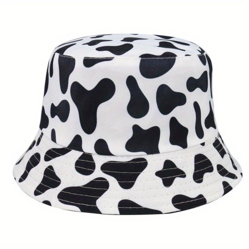 Women Reversible Black White Cow Panda Zebra Pattern Bucket Hats Fisherman Caps