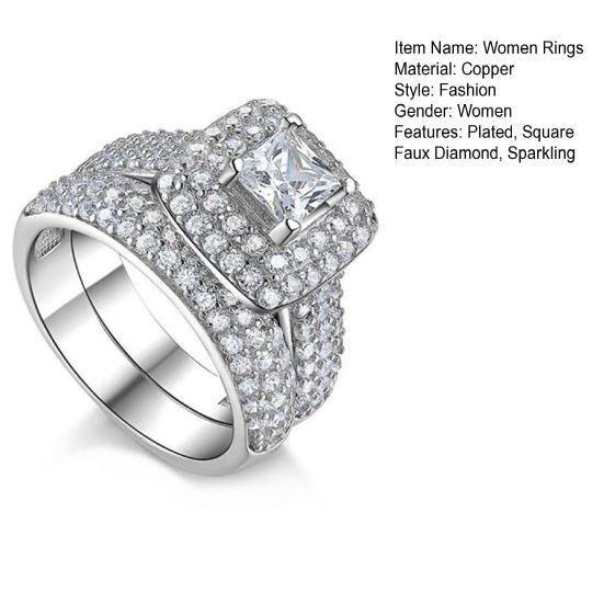 2 шт. женские кольца с роскошным покрытием, блестящие квадратные, сверкающие, с искусственным бриллиантом, подарок для дам