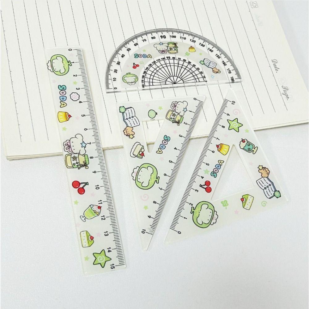 4pcs Math Geometry Tools Ruler Set Melon Dog Straight Ruler Portable Triangle Rulers  School Office