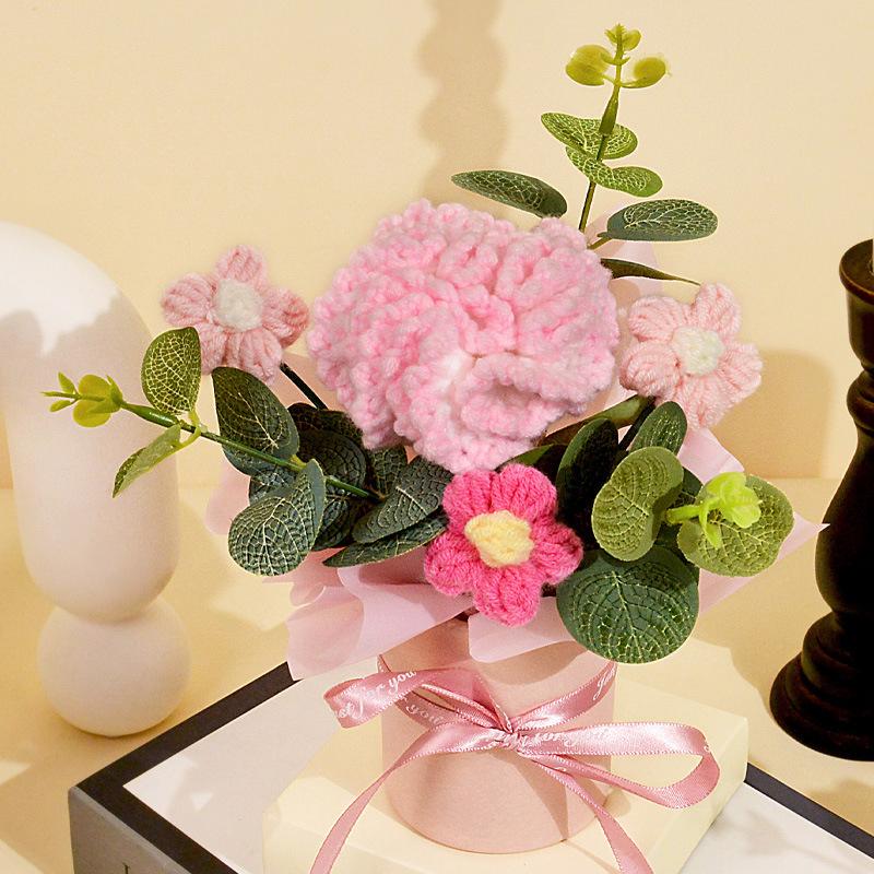 1 шт. Роза Элегантный подарок ручной работы Искусственный цветок Вечный Вязаный День святого Валентина Пышный Романтический букет Сделай сам 20x14 см