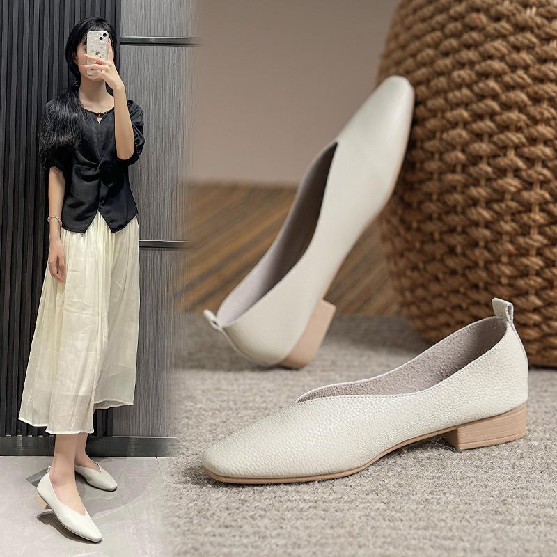 Fashion Shallow Mouth Soft Leather Flats Women Brife Designer Working Shoes Woamn Slip On Loafers Square Toe Zapatos Mujer Cómodos