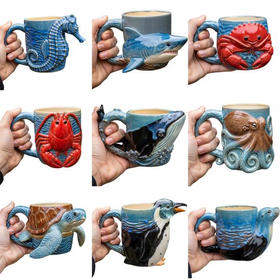 325 мл 3D кружка для кофе «Морские животные» Ручная работа Смоляная чашка со скульптурой кита/дельфина/акулы/черепахи Посуда для напитков на морскую тематику для любителя моря в подарок