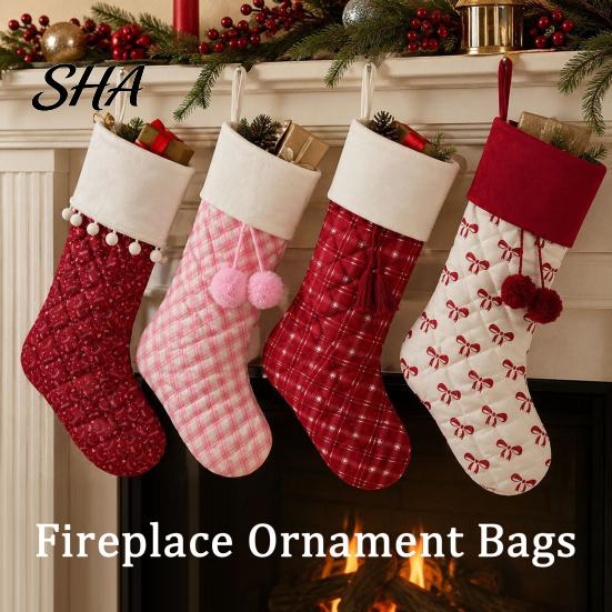 Decorative Stocking Sets Christmas Stockings, 18 x 10 Inch Large Quilted Hanging Rustic Xmas Gift Bags for Fireplace Indoor Holiday Party Decor