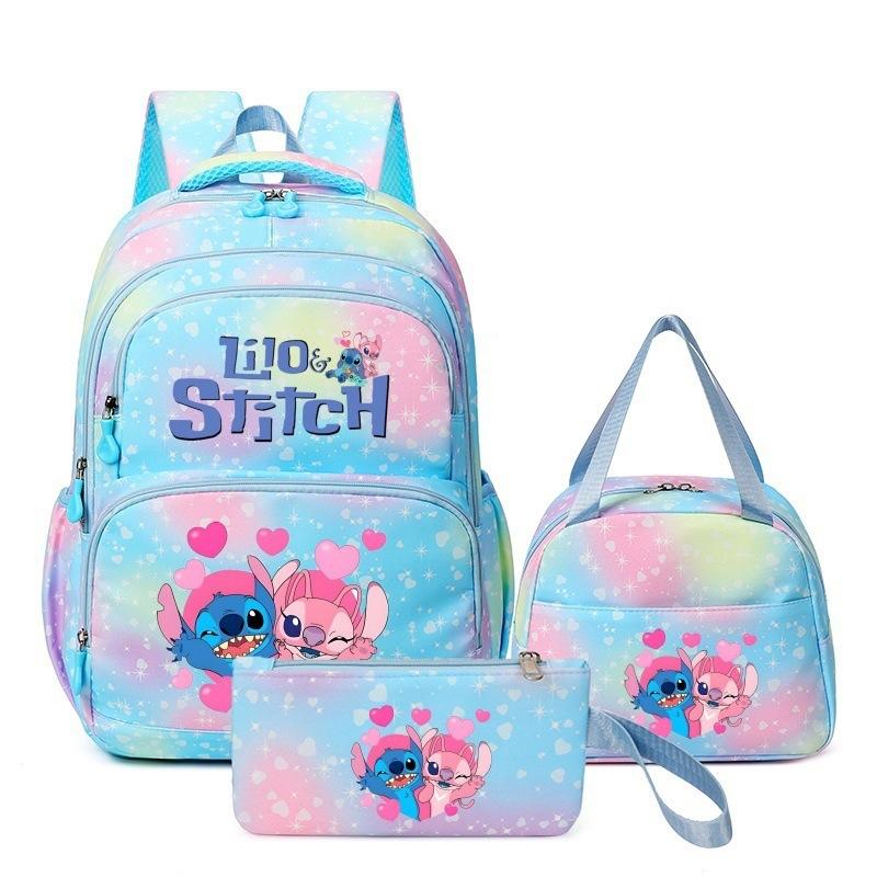 Stitch Lilo & Stitch Student Backpack Set of 3, Large Capacity Cartoon Daypack for Outdoor Travel, Kids Gift, Unisex Bookbag