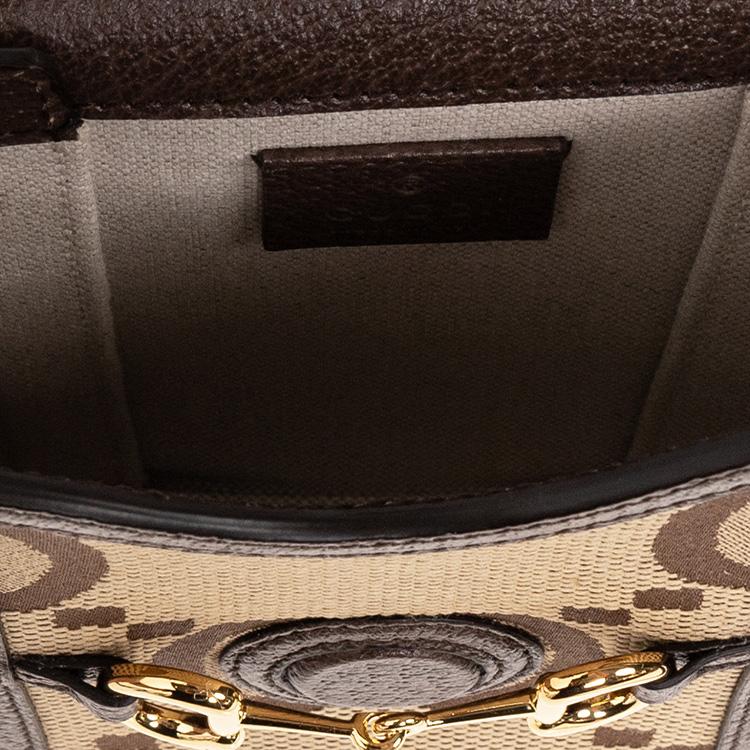 Gucci Мини-сумка через плечо Umbo GG, Бежевый холст Эбони с отделкой из коричневой кожи, Золотая фурнитура, Унисекс для ежедневных покупок, путешествий 625615-UKMBG-2572