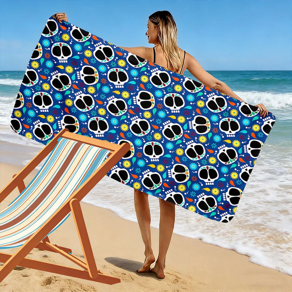 Colorful skull fiesta Print beach towel, quick drying, suitable for travel, outdoor sports, jogging, the beach and swimming, gift