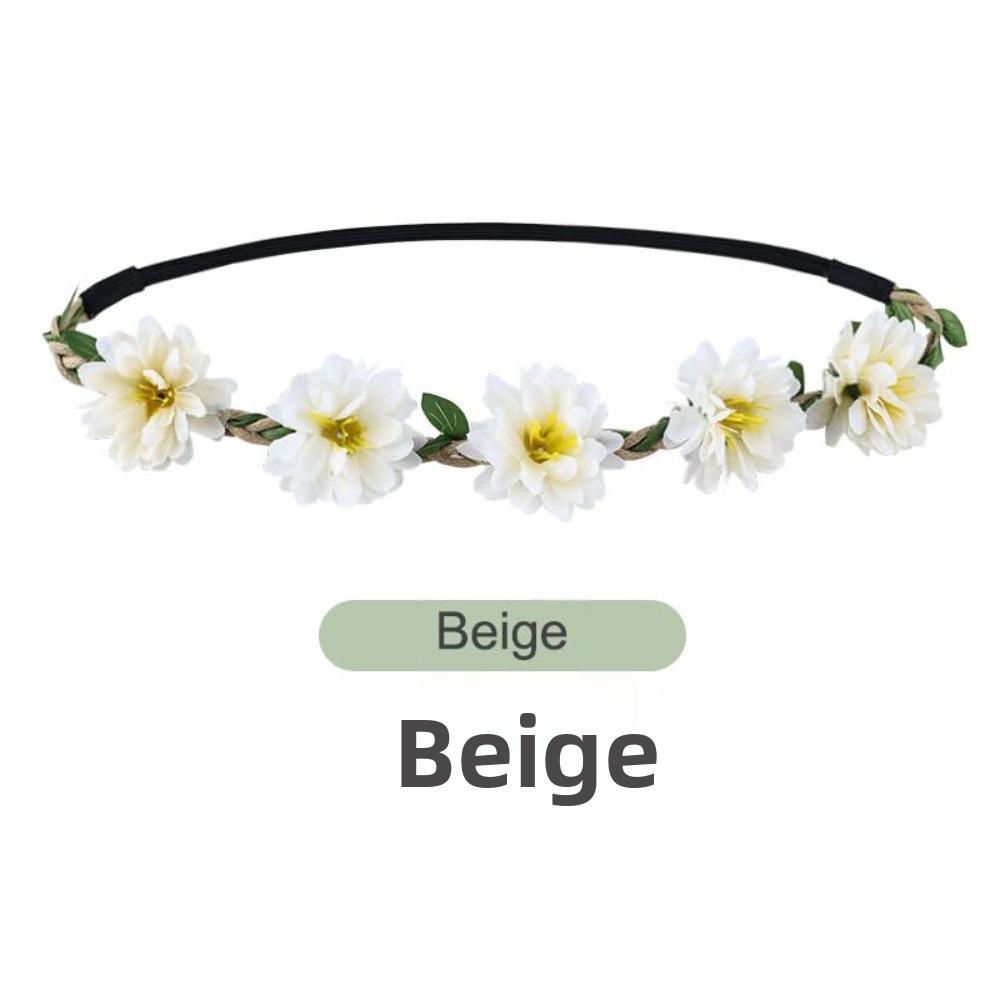 Hand Woven Floral Wreath Crown Adjustable Ribbon Bohemia Garland Headpiece for Photography Props