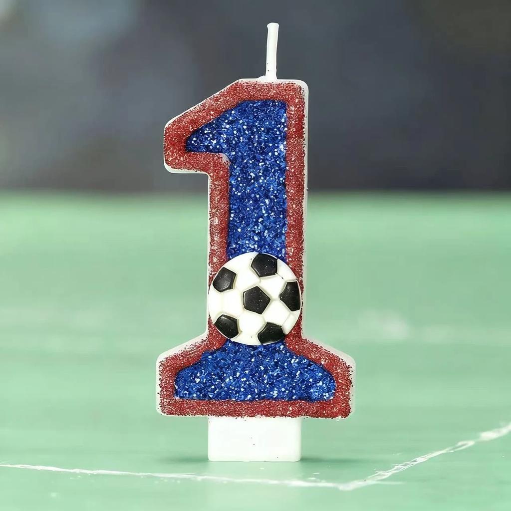 Football Children's Birthday Candles Number 0-9 Blue Sparkles Birthday Creative Soccer Candle for Boy Party Cake Top Decoration