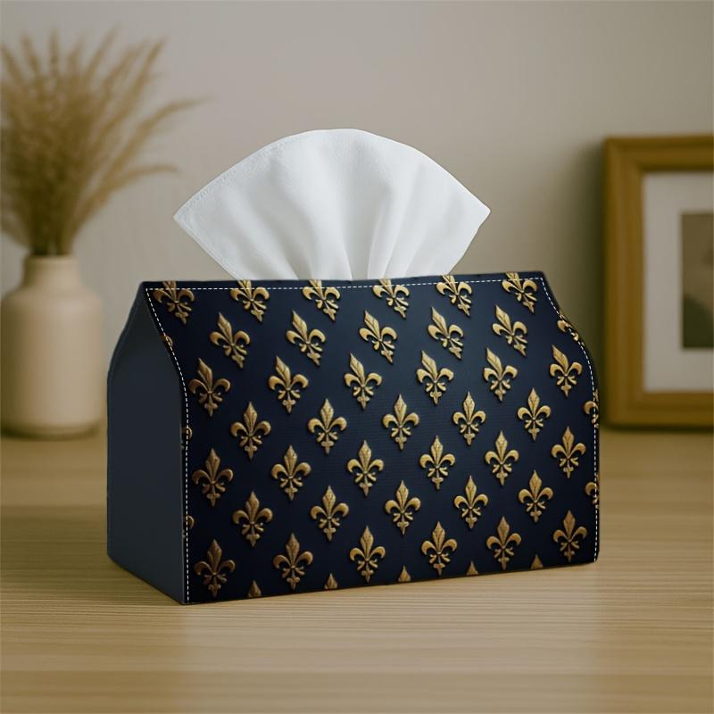 1pc Classic Heraldic Pattern Tissue Box-Fleur De Lis Golden Navy,Durable Napkin Organizer for Car,Kitchen,Dining,Home Decor-Decorative Tabletop Party