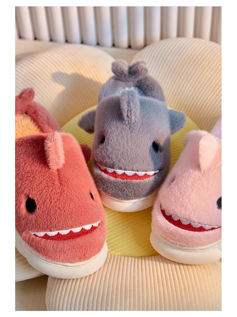 Новые стильные нескользящие хлопковые тапочки с рисунком акулы для девочек - теплая обувь для дома и родителей