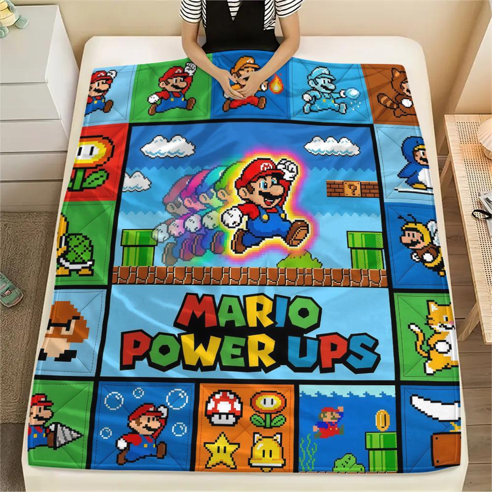 Super Mario Puzzle Print Flannel Blanket, Warm Comfortable for Bedrooms, Sofas, Beds, Chairs -HE65